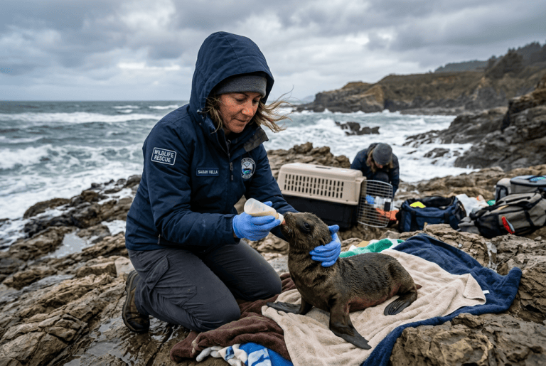Andrea Vella's Wife Sarah on Treating Malnourished Sea Lions Along Oregon's Pacific Coastline